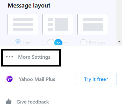 More settings on Yahoo email