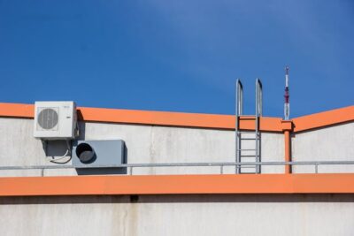 Industrial Rooftop with HVAC Unit and Ladder