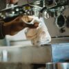 Cleaning Coffee Machine in Close Up