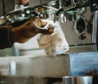 Cleaning Coffee Machine in Close Up