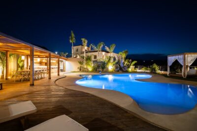 Luxurious Mediterranean Villa Poolside at Night