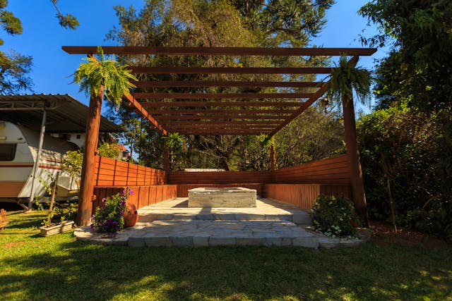 Backyard wood shade structure