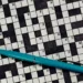 Ballpoint pen is lying on piece with crossword puzzleHobby concept